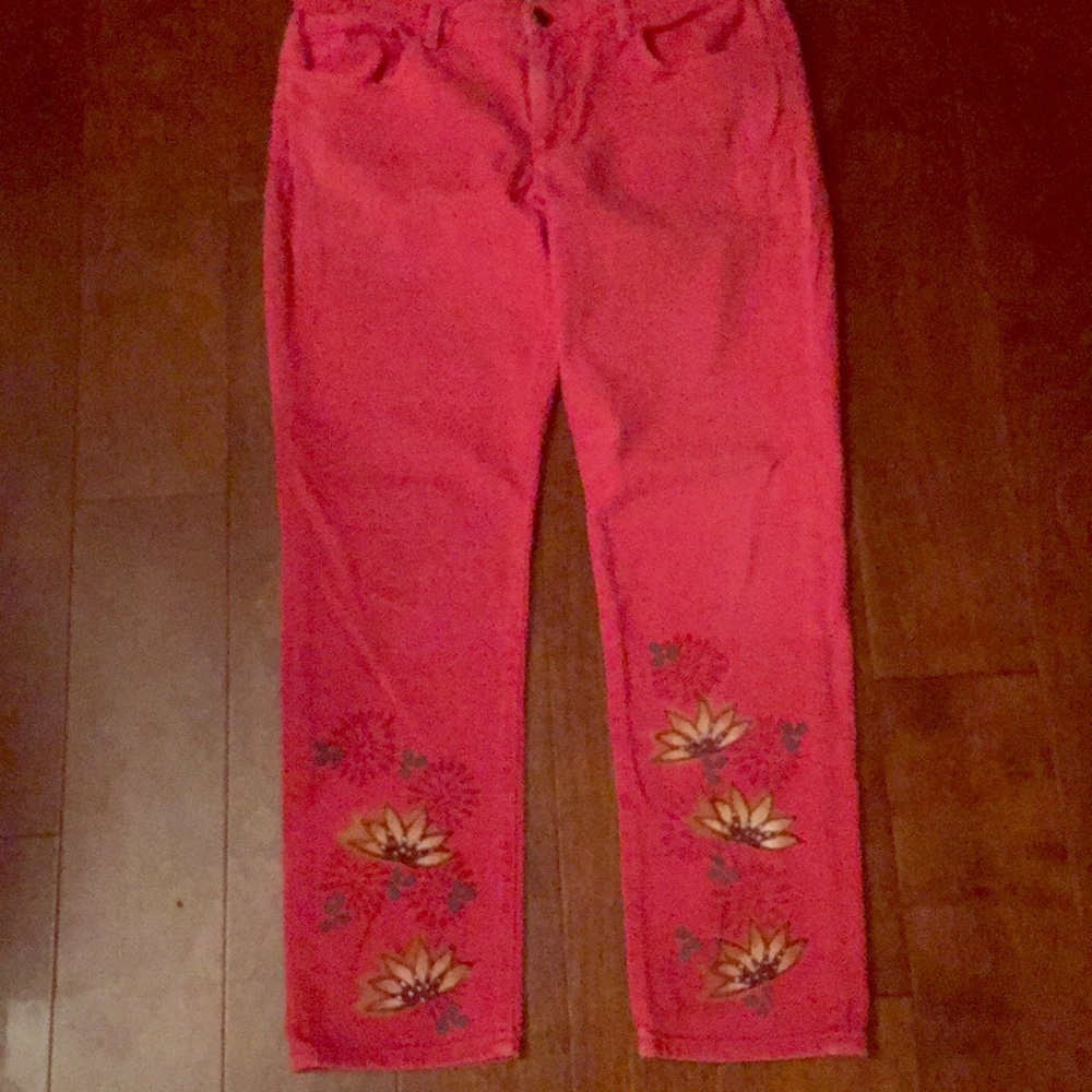 Hand block printed faded red jeans